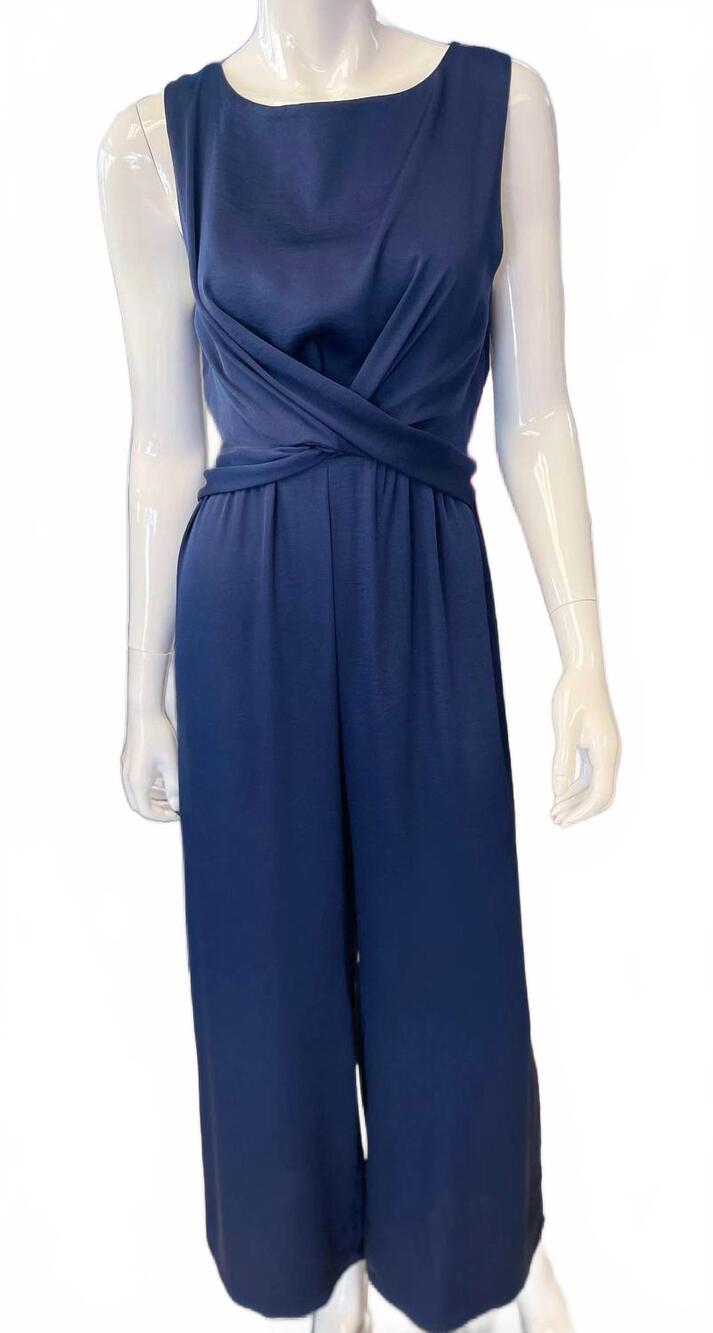 NEW KLD. SIGNATURE women's sleeveless satin jumpsuit in blue